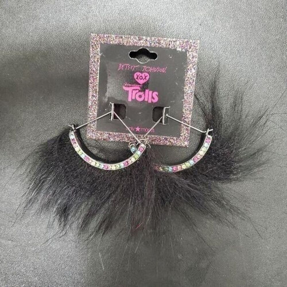 Betsey Johnson Trolls black fuzzy earrings